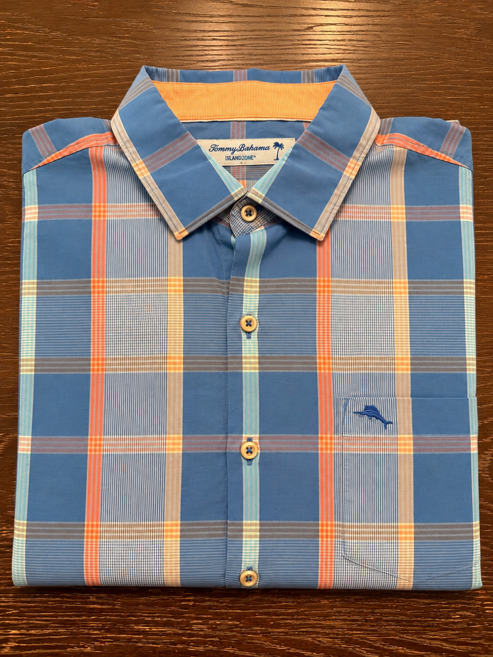 Tommy Bahama IslandZone Men's Large Blue Plaid Long Sleeve Button Down Shirt